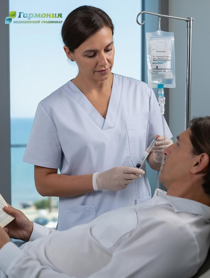 врач и пациент с капельницей