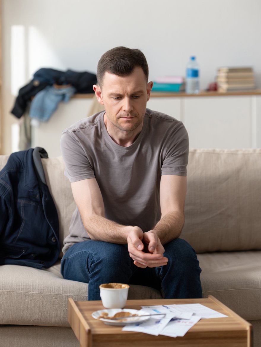 Мужчина сидит на диване